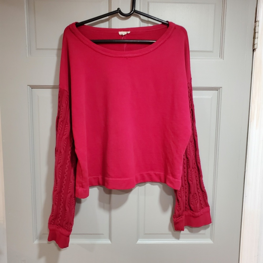 Pilcro Women Cropped Sweatshirt Pink French Terry Box Pullover Medium Lounge